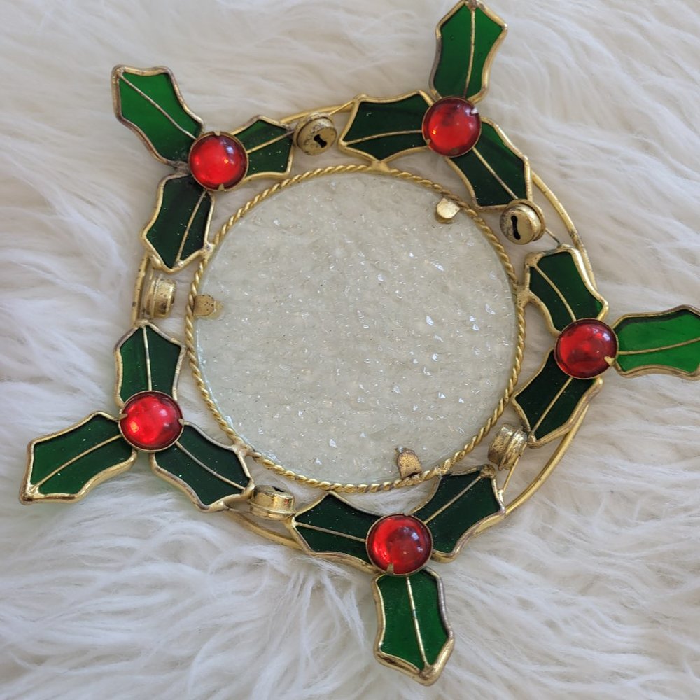 Vintage Christmas Poinsettia Bells Small 6” Round Pie Plate Candy Dish Glass